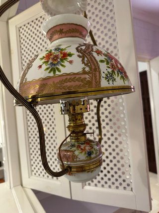 Lámpara Quinqué Antigua Decorada a Mano
