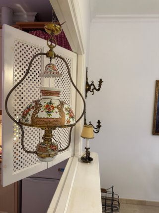 Lámpara Quinqué Antigua Decorada a Mano
