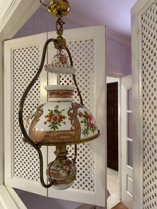 Lámpara Quinqué Antigua Decorada a Mano