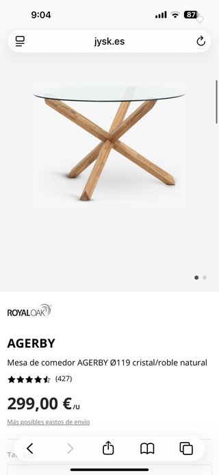Conjunto Jysk Mesa Comedor Agerby Roble y 4 sillas