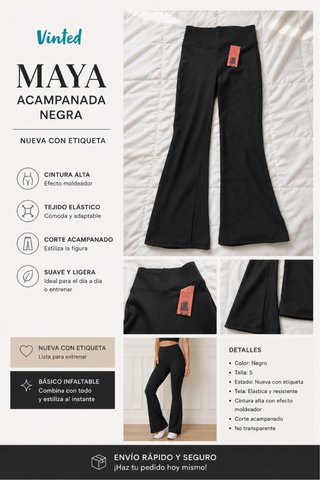 Pantalones Acampanados Maya Negros Talla S