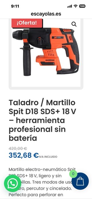 Taladro / Martillo Spit D18 SDS+ 18V