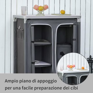 Cocina De Camping Doble Armario, 3 Estantes Y Bolsa De Transporte, Estructura De Aluminio 96Lx49.5Px104Cm Gris