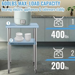 Tavolo di Preparazione in Acciaio Inox, 61 x 61 x 91 cm, Capacità di Carico 272 kg