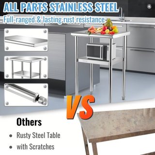 Tavolo di Preparazione in Acciaio Inox, 61 x 46 x 91 cm, Capacità di Carico 272 kg, Tavolo da Lavoro in Metallo Resistente con Ripiano Inferiore e Piedi Regolabili, Stazione di Lavoro Dom...