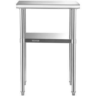 Tavolo di Preparazione in Acciaio Inox, 61 x 46 x 91 cm, Capacità di Carico 272 kg, Tavolo da Lavoro in Metallo Resistente con Ripiano Inferiore e Piedi Regolabili, Stazione di Lavoro Dom...