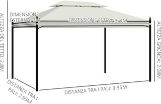 Gazebo da Giardino 3x4m in Acciaio con Doppio Tetto e 4 Tende Laterali Crema