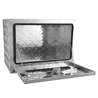 Caja de Camión Inferior, 61 x 35.6 x 40.6 cm Caja de Almacenamiento para Pickup, Caja de Herramientas de Aluminio de Placa de Diamante de Alta Resistencia con Cerradura y Llaves, Caja de Almacenam...