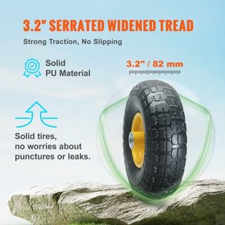 Neumático de Rueda Sólido PU Run-Flat Sin Aire Tubeless 25.4 cm 2-Pack 181.4 kg