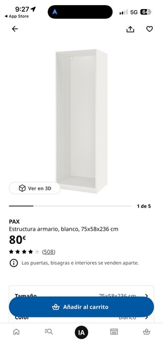 Armario PAX IKEA Blanco 75x58x236 cm Nuevo