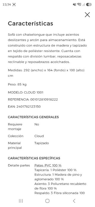 Sofá 3/4 plazas tela gris