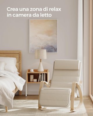 Silla mecedora con brazos de madera de abeto, sillón mecedor con reposapiés ajustable en 5 posiciones, capacidad máxima 150 kg, sala de estar, habitación infantil, beige LYY10M