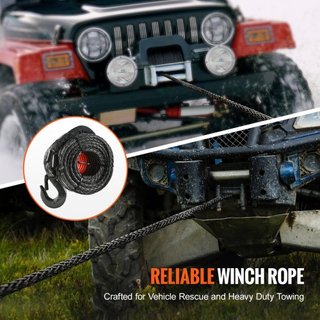 Cuerda de Winch Sintética, 9.5 mm x 25.91 m Cuerda de Cable de Winch Sintético de 12,020 kg con Manga Protectora + Gancho de Winch Forjado + Correa de Tirón, Ajuste Universal para SUV, Vehículo To...