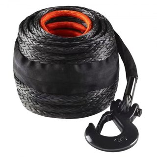 Cuerda de Winch Sintética, 9.5 mm x 25.91 m Cuerda de Cable de Winch Sintético de 12,020 kg con Manga Protectora + Gancho de Winch Forjado + Correa de Tirón, Ajuste Universal para SUV, Vehículo To...