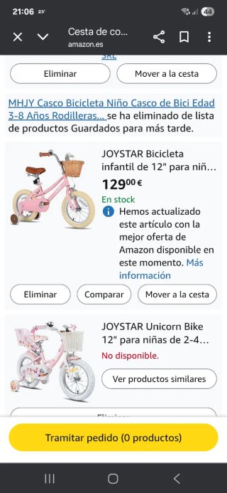 Bicicleta infantil rosa con cesta