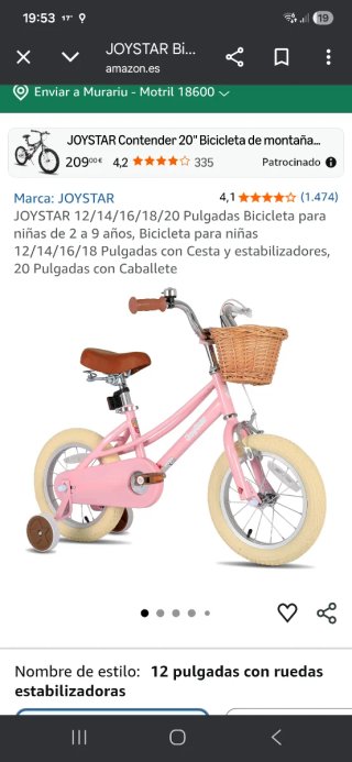 Bicicleta infantil rosa con cesta