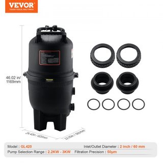 Filtro de Cartucho para Piscina, Filtro para Piscina Inground de 40 m², Sistema de Filtración para Piscina Elevada con Filtro Mejorado y a Prueba de Fugas, para Jacuzzis, Spa, Piscina Inflable
