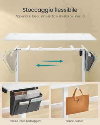 Escritorio Regulable en Altura Eléctrico, 160 X 70 Cm, Escritorio Eléctrico, Mesa Con Memoria para 4 Alturas, Puerto USB-C, Blanco Nube LSD136W01