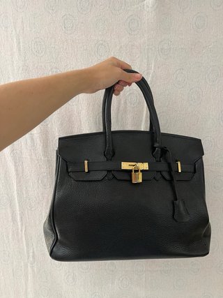 Borsa pelle nera stile Birkin 36cm