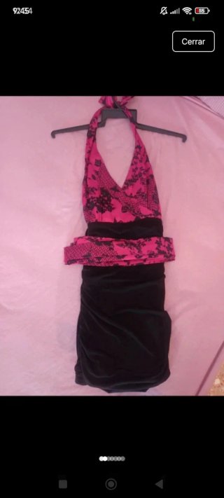 Vestido fiesta mujer S fucsia y negro