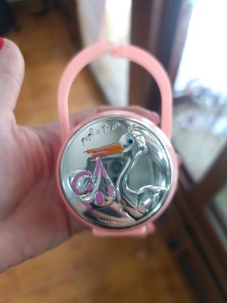 Porta chupete plata de ley bebé cigüeña