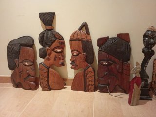 Decoración madera máscaras buda porta vela lámpara
