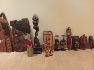 Decoración madera máscaras buda porta vela lámpara