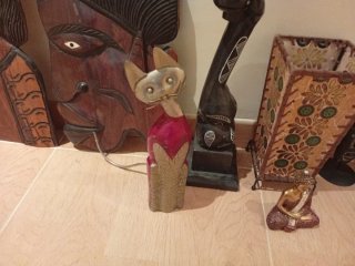 Decoración madera máscaras buda porta vela lámpara