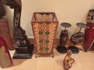 Decoración madera máscaras buda porta vela lámpara