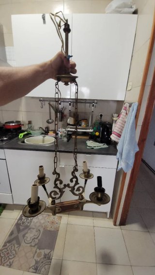Lámpara colgante vintage bronce y madera