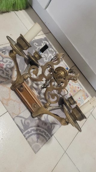 Lámpara colgante vintage bronce y madera