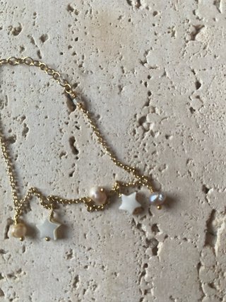 Pulsera baño oro perlas y estrellas