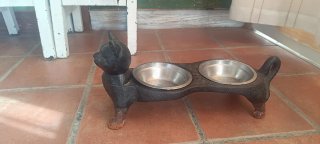 Comedero doble para gatos estilo gato negro