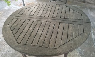 Mesa jardin redonda extensible madera y 4 sillas