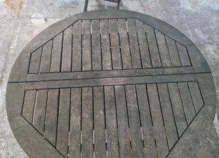 Mesa jardin redonda extensible madera y 4 sillas