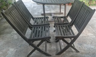 Mesa jardin redonda extensible madera y 4 sillas