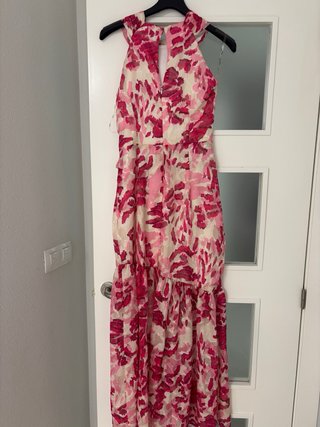 Vestido Betzia estampado floral rosa y beige
