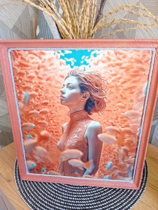 Cuadro salmón chica entre peces