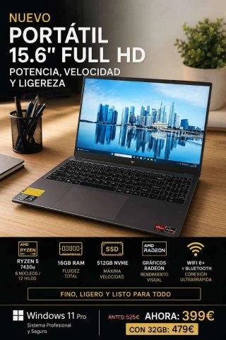 Portátil Nuevo 15.6 Full HD AMD Ryzen 5