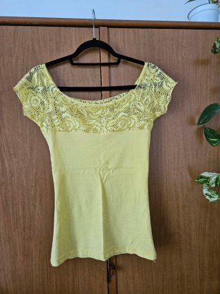 T-shirt donna cotone e pizzo taglia S