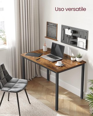 Mesa de Comedor, Mesa de Cocina, 70 X 110 X 77 Cm, para 4 Personas, Escritorio, Diseño Industrial, Marrón Vintage y Negro Mate KDT081B01
