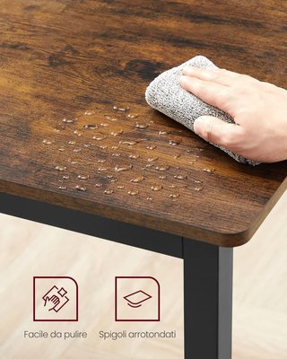 Mesa de Comedor, Mesa de Cocina, 70 X 110 X 77 Cm, para 4 Personas, Escritorio, Diseño Industrial, Marrón Vintage y Negro Mate KDT081B01