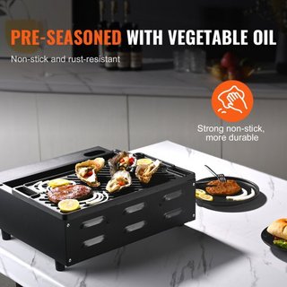 Reversible Grill/Griddle, 9.7"x16.7" Sartén de Hierro Fundido Pre-Sazonada, Sartén Rectangular para Doble Quemador, Sartén Familiar Antiadherente con Mangos, Placa Superior Plana para BBQ, Parrill...