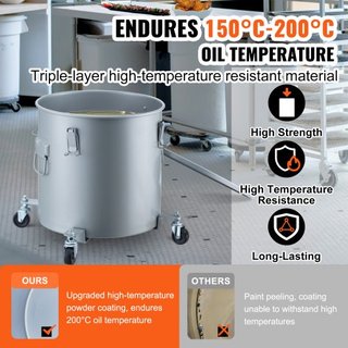Cubo de Grasa para Freír, Caddy de Desecho de Aceite de 8 Gal con Base de Ruedas, Acero Carbono con Recubrimiento a Prueba de Óxido, Contenedor de Transporte de Aceite con Tapa, Clips de Bloqueo, ...