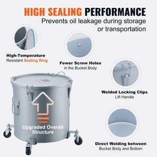Cubo de Grasa para Freír, Caddy de Desecho de Aceite de 8 Gal con Base de Ruedas, Acero Carbono con Recubrimiento a Prueba de Óxido, Contenedor de Transporte de Aceite con Tapa, Clips de Bloqueo, ...
