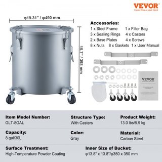 Cubo de Grasa para Freír, Caddy de Desecho de Aceite de 8 Gal con Base de Ruedas, Acero Carbono con Recubrimiento a Prueba de Óxido, Contenedor de Transporte de Aceite con Tapa, Clips de Bloqueo, ...