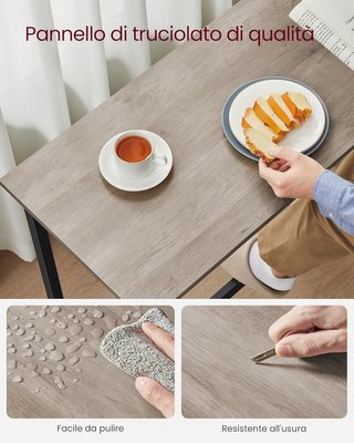 Tavolo Alto, Set Tavolo e Sgabelli da Bar, Tavolo da Colazione con 2 Sgabelli, Struttura in Acciaio Industriale, Greige Melange e Nero Tinta LBT218B02
