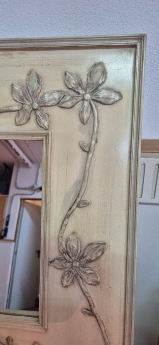 Mesa recibidor madera y cristal beige