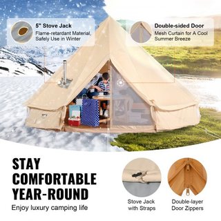 Tienda de Campaña de Lona, Tienda Yurt de 4 Estaciones de 3 m/9.8ft, Tienda de Lona para Camping con Salida para Estufa, Tienda Transpirable para Hasta 4 Personas, Camping Familiar, Caza, Fiesta a...