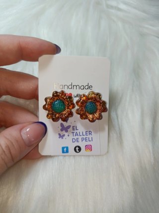 Pendientes flor naranja y verde